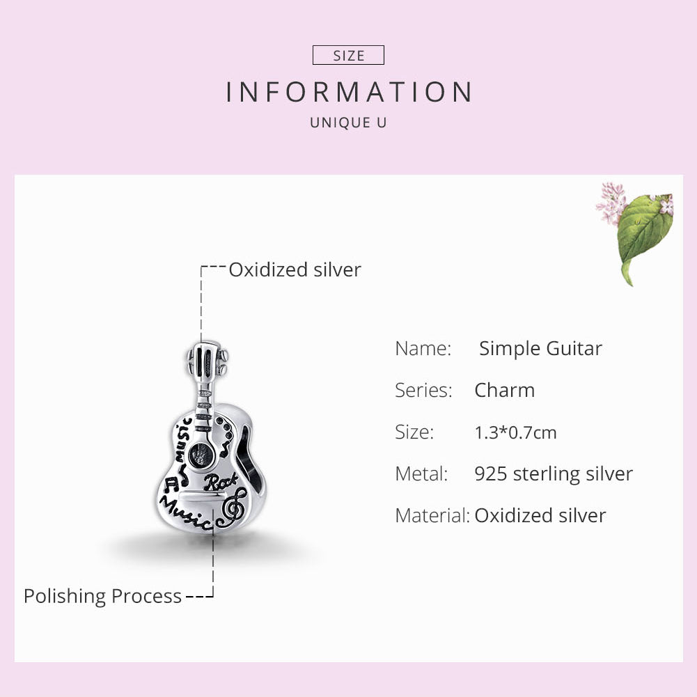 Sylvory 925 Sterling Silver Guitar Groove Charm