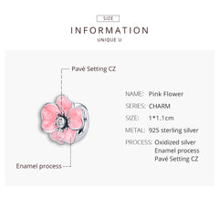 Sylvory 925 Sterling Silver Pink Floral Elegance Charm