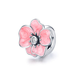 Sylvory 925 Sterling Silver Pink Floral Elegance Charm