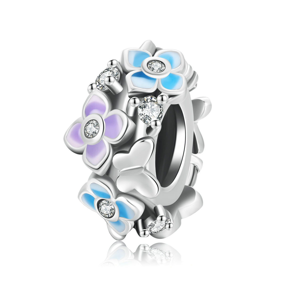 Sylvory 925 Sterling Silver Floral Fusion Spacer Charm