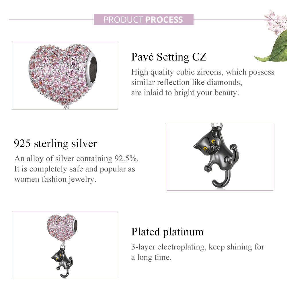 Sylvory 925 Sterling Silver Heartstrings Purrfection Cat Charm