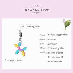 Sylvory 925 Sterling Silver Colorful Balloon Dog Charm